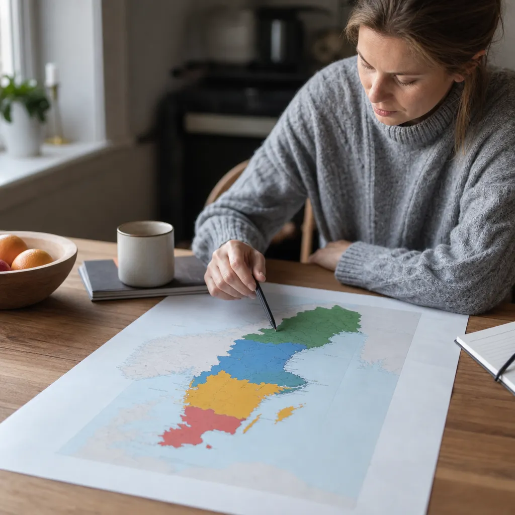 Sverige-karta med de fyra elområdena SE1–SE4 markerade i olika färger